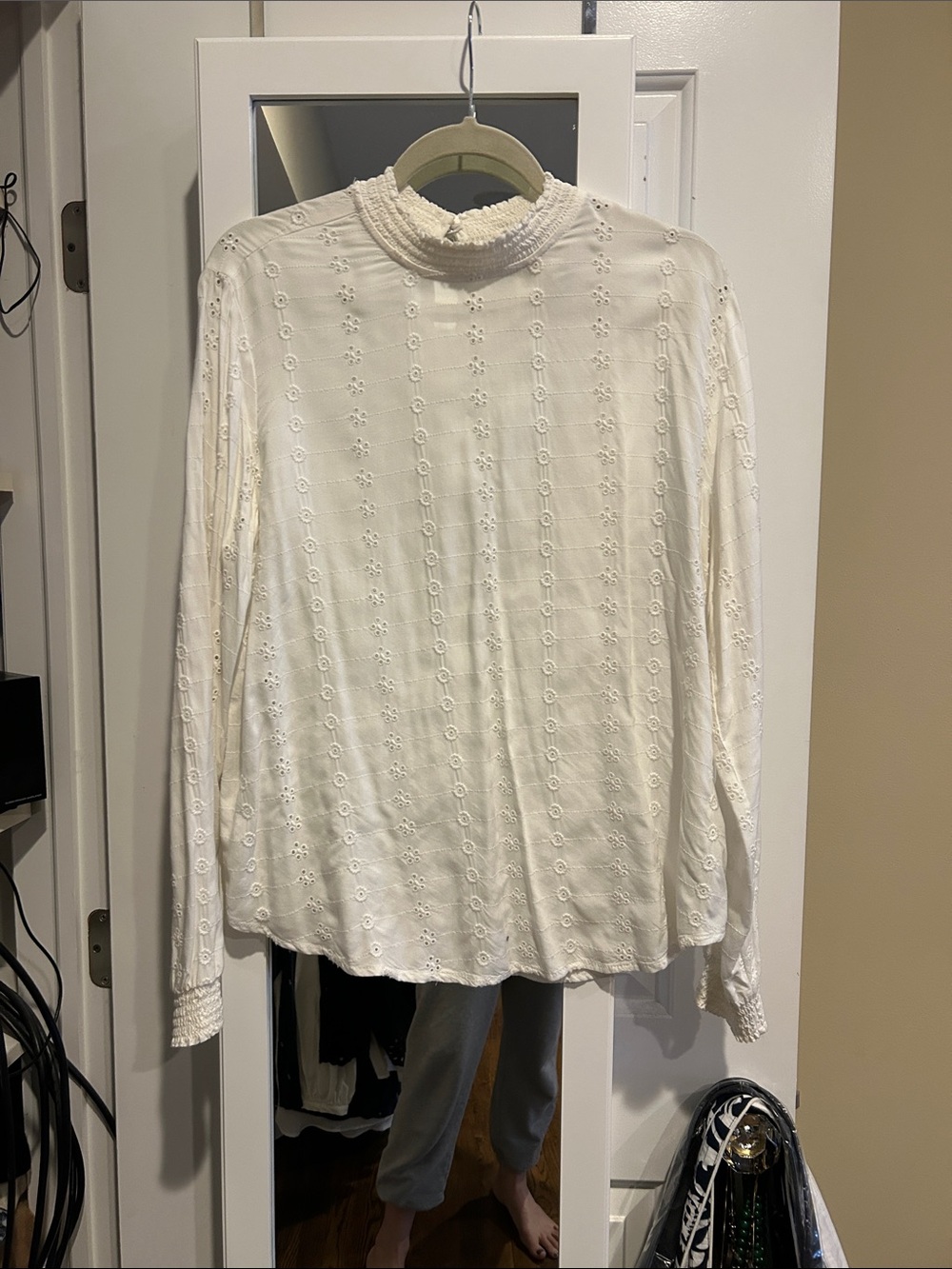 H&M Cream Embroidered High-Neck Blouse
